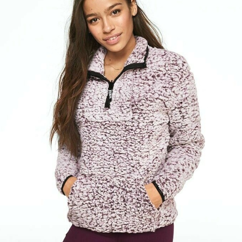 Victoria's Secret Pink Quarter Zip Sherpa Pullover - Picture 2 of 3